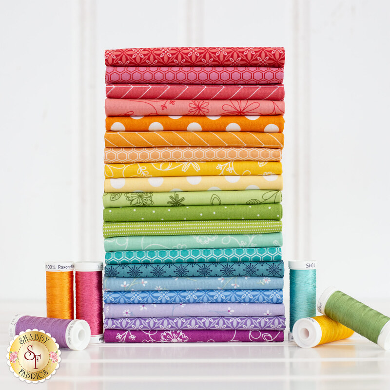 photo of 20 FQ fabric stack of kimberbell basics refreshed bright lights in a vibrant rainbow of colors