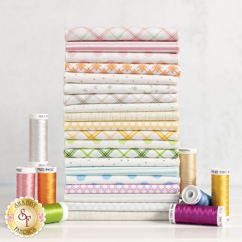 photo of 20 FQ fabric stack of kimberbell basics refreshed lullaby in a light rainbow of colors