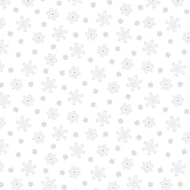 Digital image of white fabric with a gray snowflake pattern all over