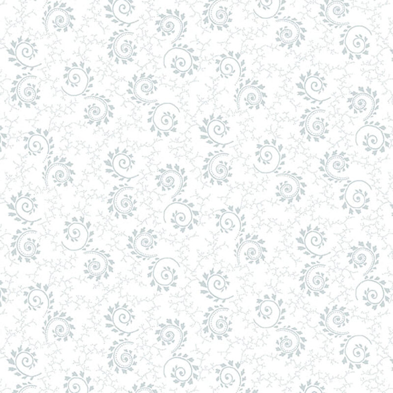Digital image of white fabric with a gray swirling pattern all over