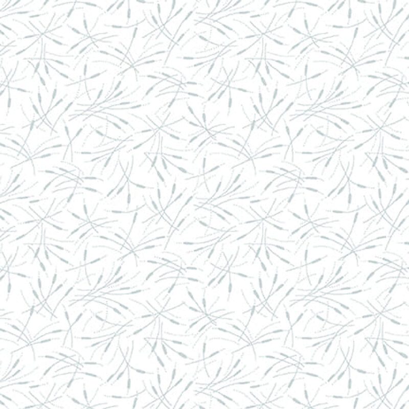 Digital image of white fabric with gray grass-like motifs tossed all over