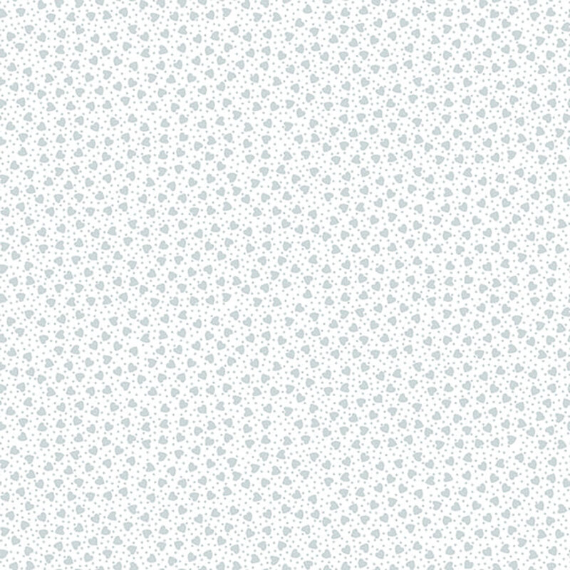 Digital image of white fabric with gray heart motifs tossed all over
