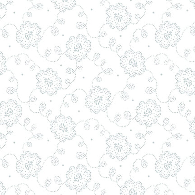 Digital image of white fabric with a gray floral pattern all over