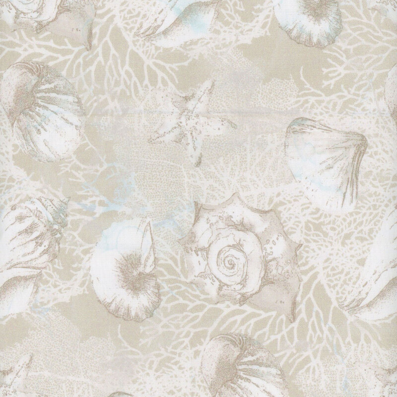 Tonal cream fabric with seashell and coral patterns