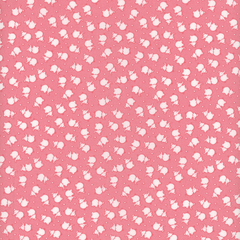 Ditsy white elephants scattered over a bubblegum pink background.