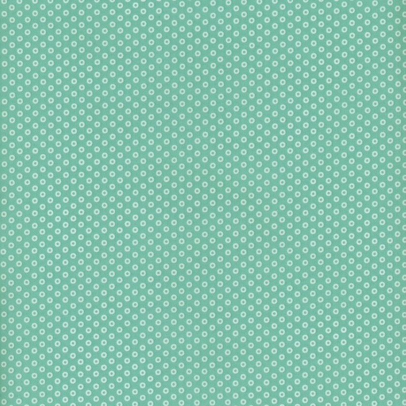 White hollow polka dots on a teal background