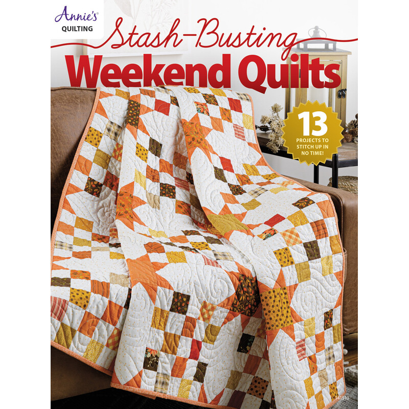 Front of Weekend Quilts book, displaying an autumn colored quilt example called Cheese Platter