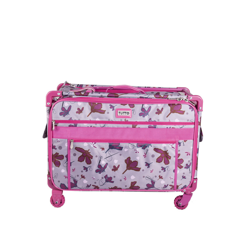Tutto Large Sewing Machine Trolley Rose Gray with Pink Daisies Pink Frame