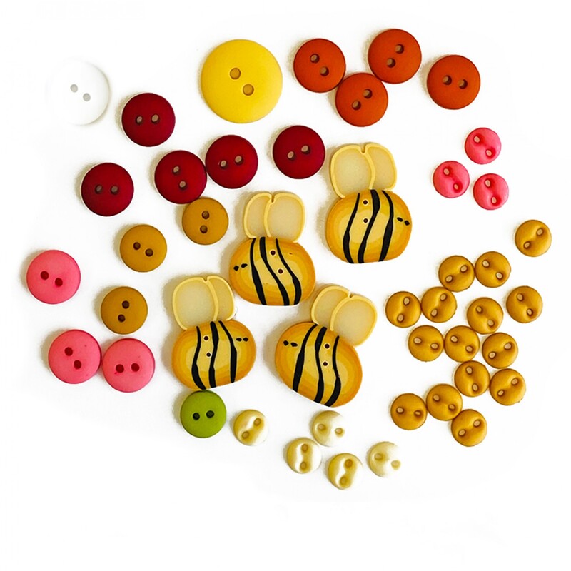 Honeybee Hollow buttons gathered in a lovely pile