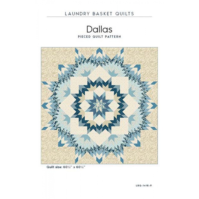 Front of Dallas pattern, a gorgeous circular patchwork pattern in blues, tans, and creams