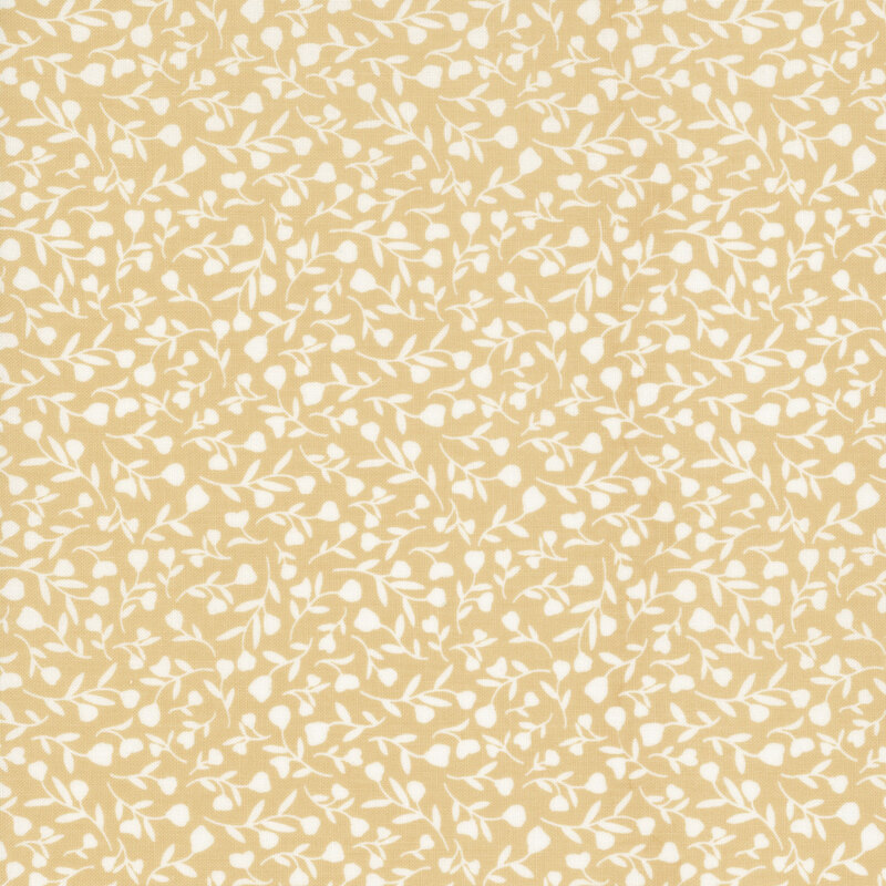 Swatch of light brown fabric with packed white flower silhouettes 