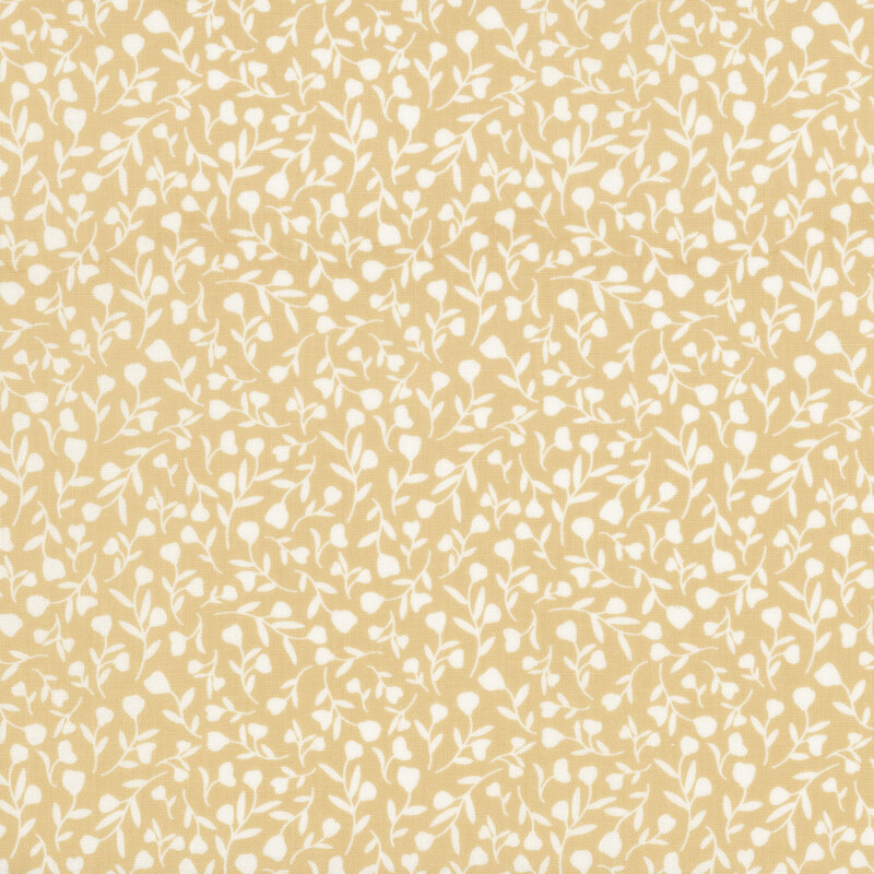 Swatch of light brown fabric with packed white flower silhouettes 