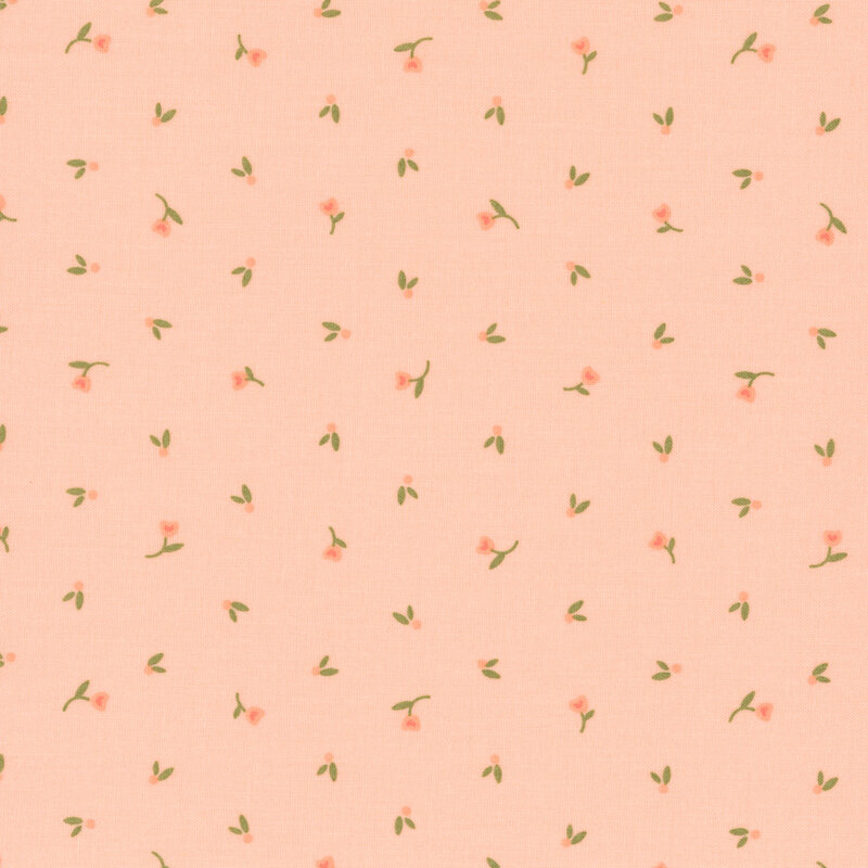 Swatch of light pink fabric with ditsy pastel pink flowers