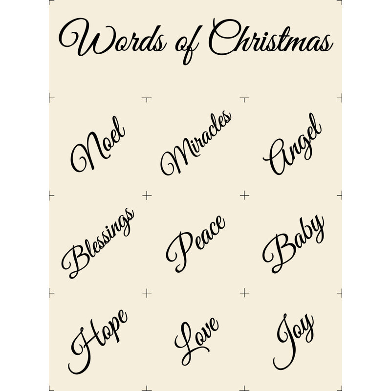 Full, digitized version of the Words Of Christmas panel, featuring nine christmas themed words