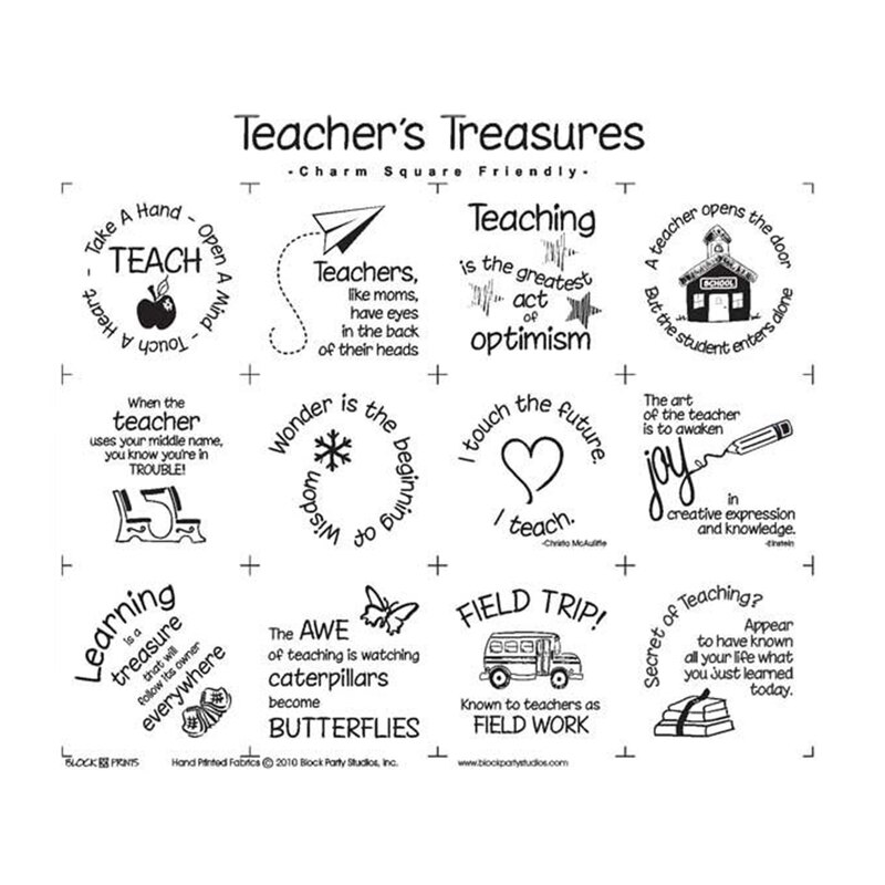 Digital version of the full Teacher's Treasures panel, featuring 12 designs