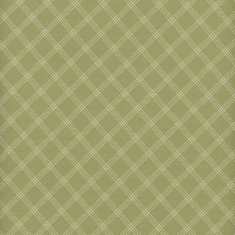 Swatch of green fabric with a simple thin plaid pattern