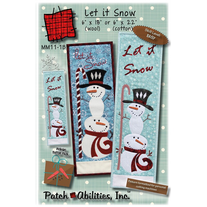 Front of Let it Snow Pattern showing two versions of the finished project, one in wool and one in cotton, staged against an ice blue background