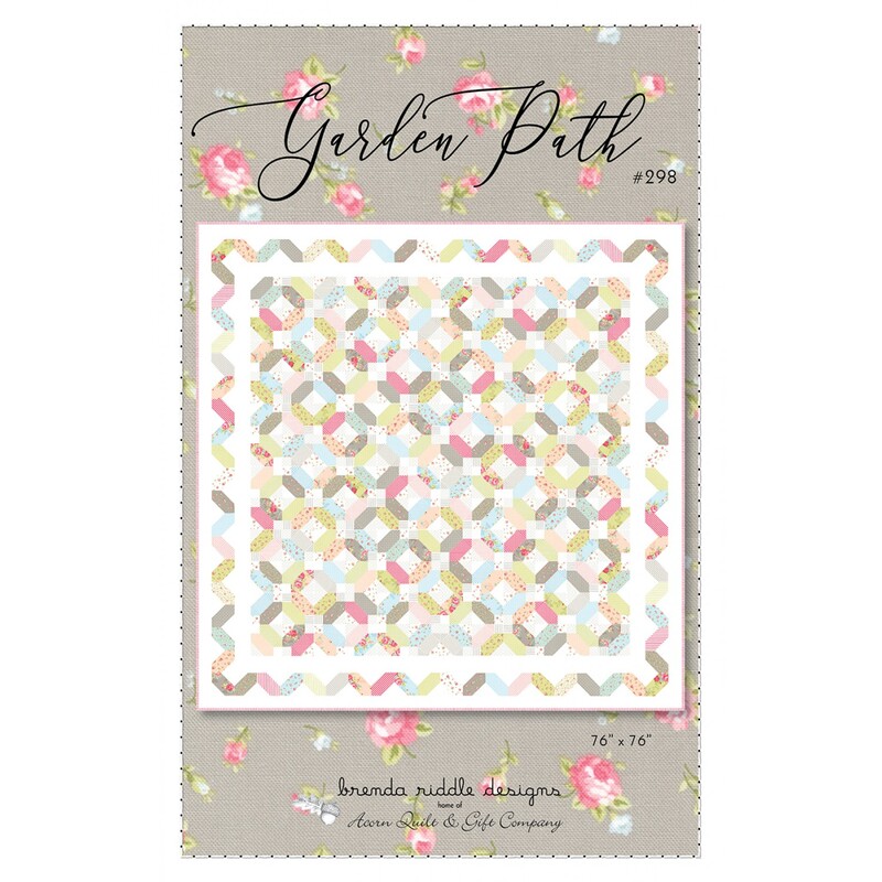 Front of Garden Path pattern showing a digital version of the quilt using the Ellie fabric collection