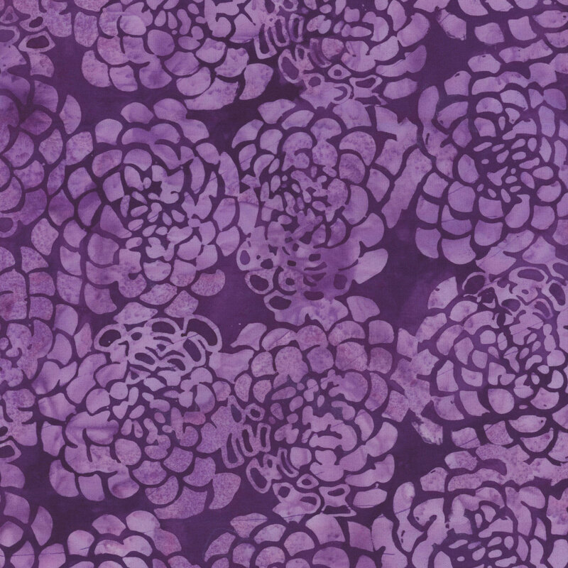 Purple fabric imprinted with light purple flowers.