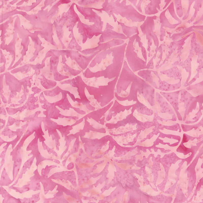 Pink fabric with light pink leaf pattern.