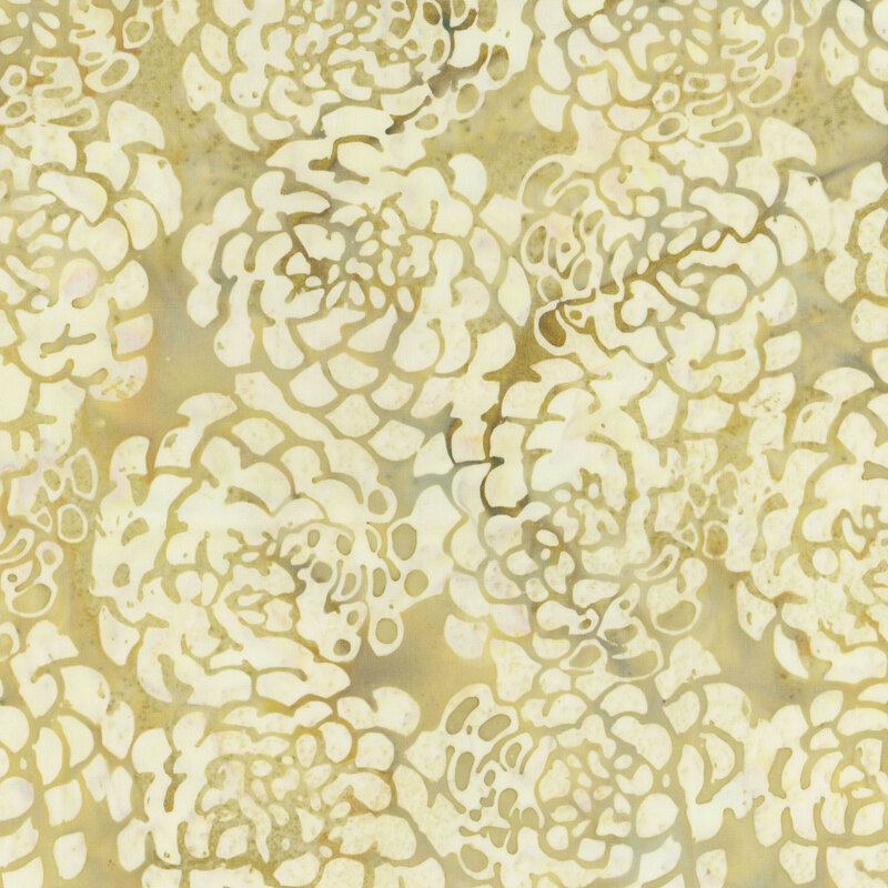Tan fabric imprinted with cream flowers.