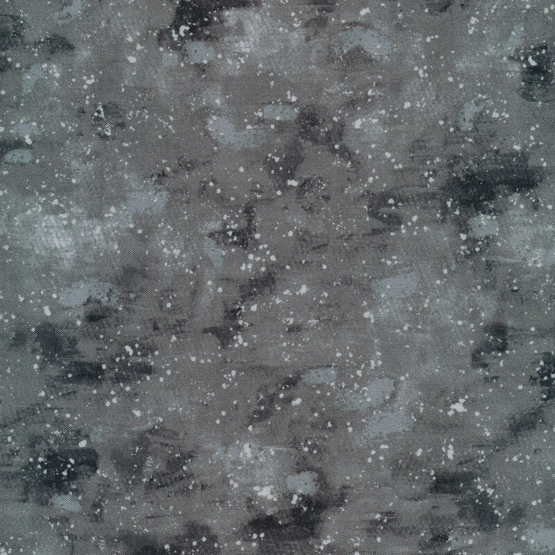 This fabric has a tonal dark silver painted and splattered texture