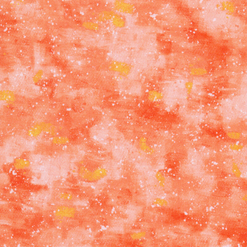 This fabric has a peach painted texture with orange splatters