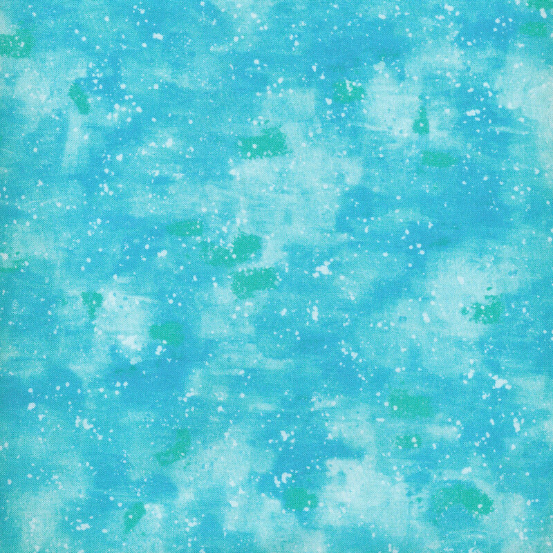 This fabric has a blue painted texture with splatters of teal green