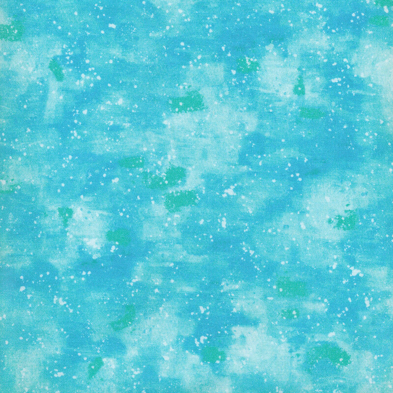 This fabric has a blue painted texture with splatters of teal green