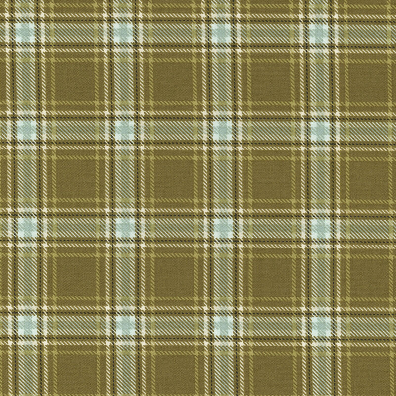 Green, cream, and dusty blue plaid fabric