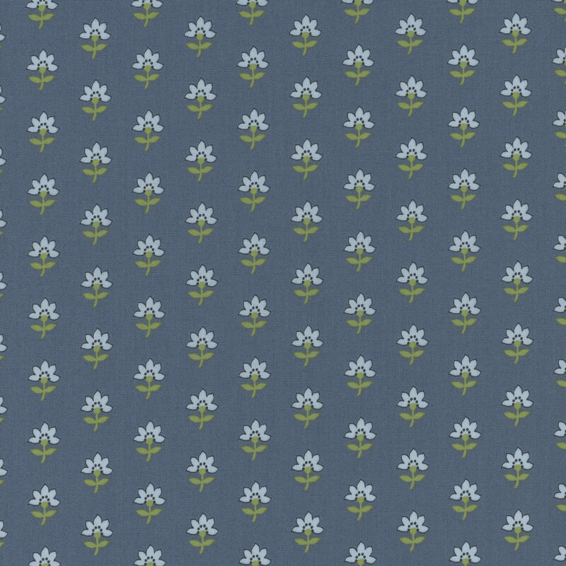 dutch blue fabric with diagonal rows of light blue flowers