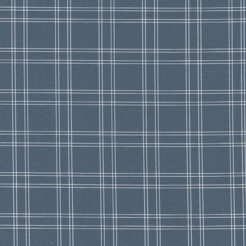 dutch blue fabric with thin cream plaid lines