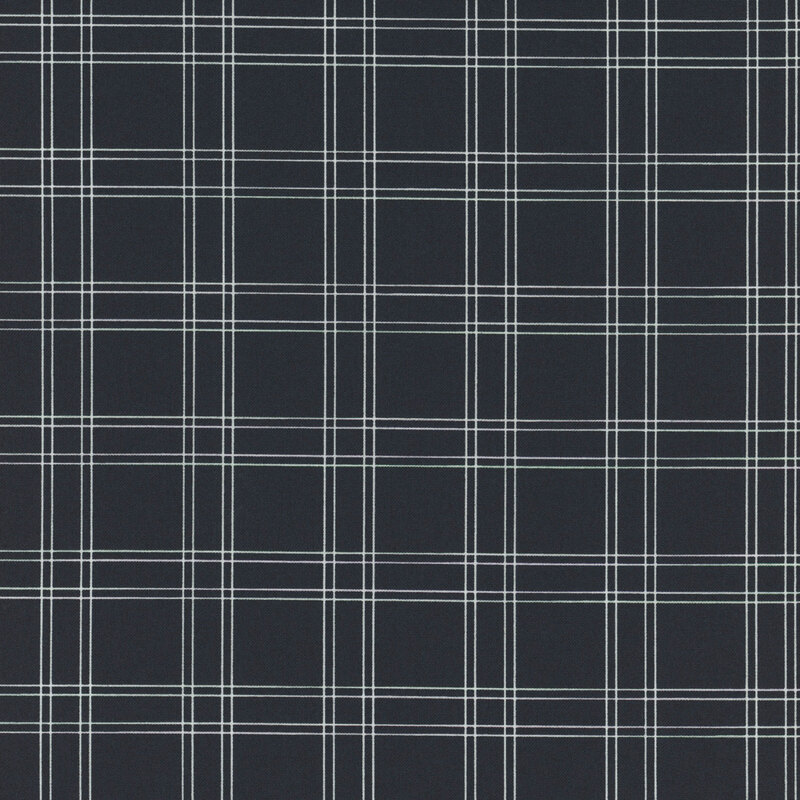 navy blue fabric with thin cream plaid lines