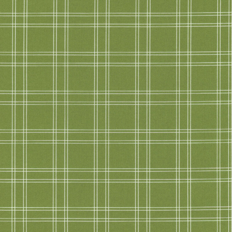 meadow green fabric with thin cream plaid lines