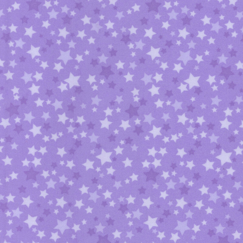 Purple fabric with a variety of purple stars.