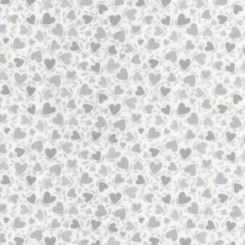 White fabric with a pattern of gray hearts.