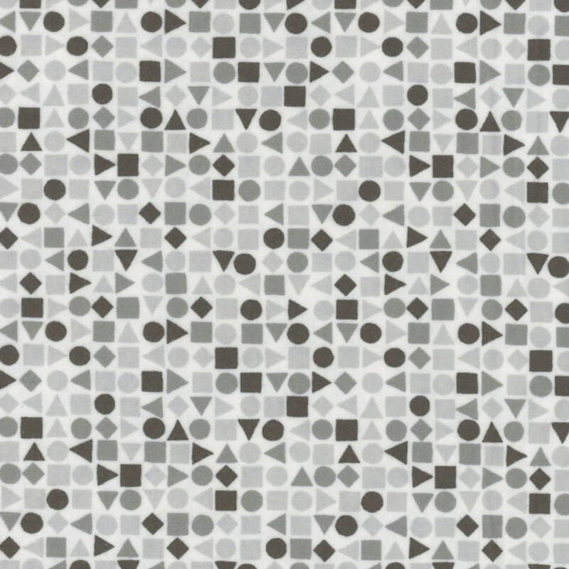 Gray geometric shapes on white fabric.