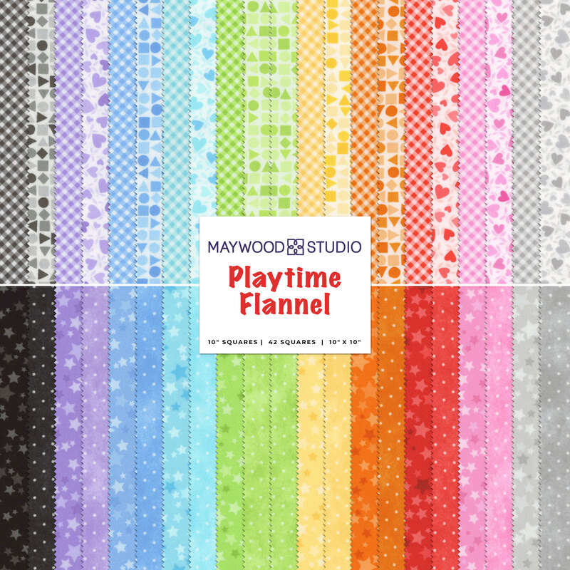 Collage of colorful fabrics included in the Playtime Flannels collection.
