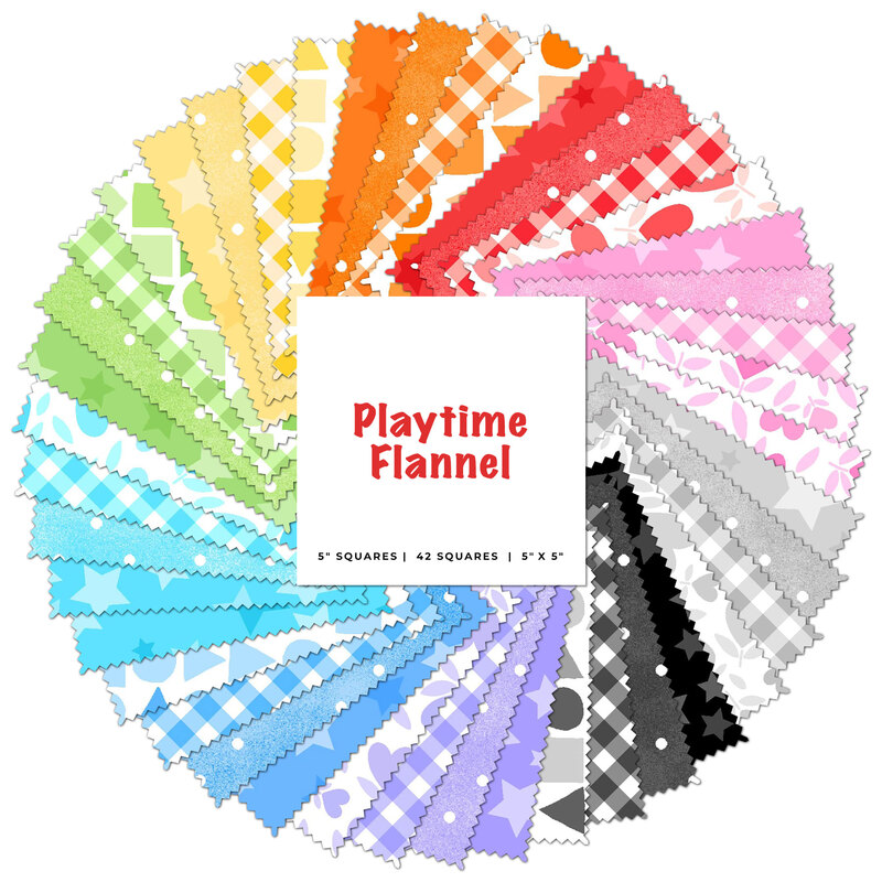 Colorful circle of fabrics included in the Playtime Flannels 5