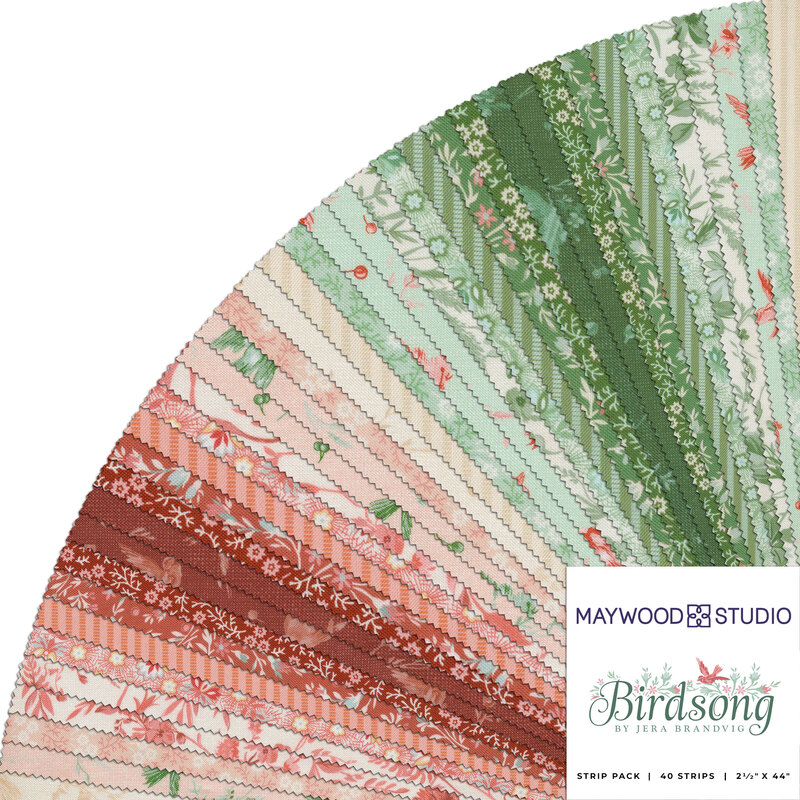 Round of pink and green fabrics included in the Birdsong 2-1/2
