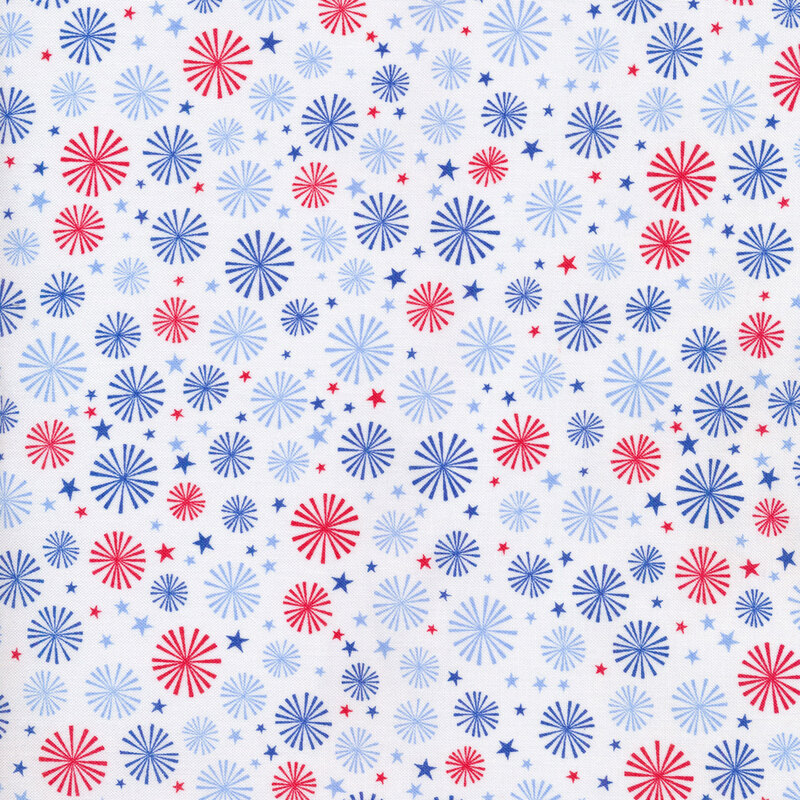 Red, and blue fireworks and stars fabric.