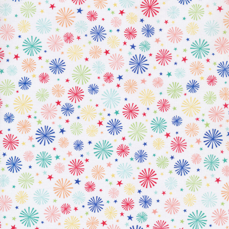 Multicolored fireworks and stars fabric.