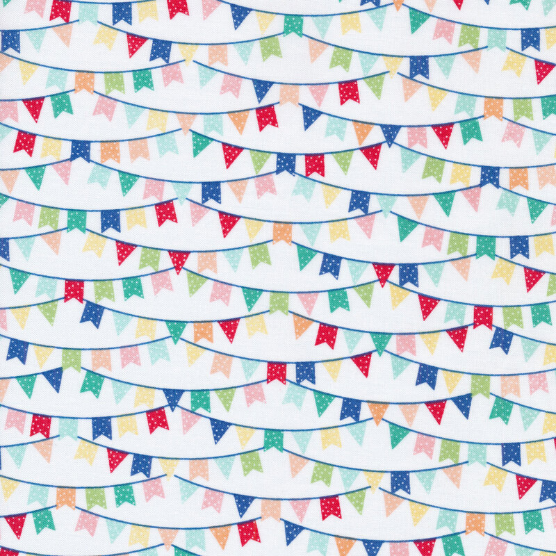 Multicolored hanging banner patterned fabric.