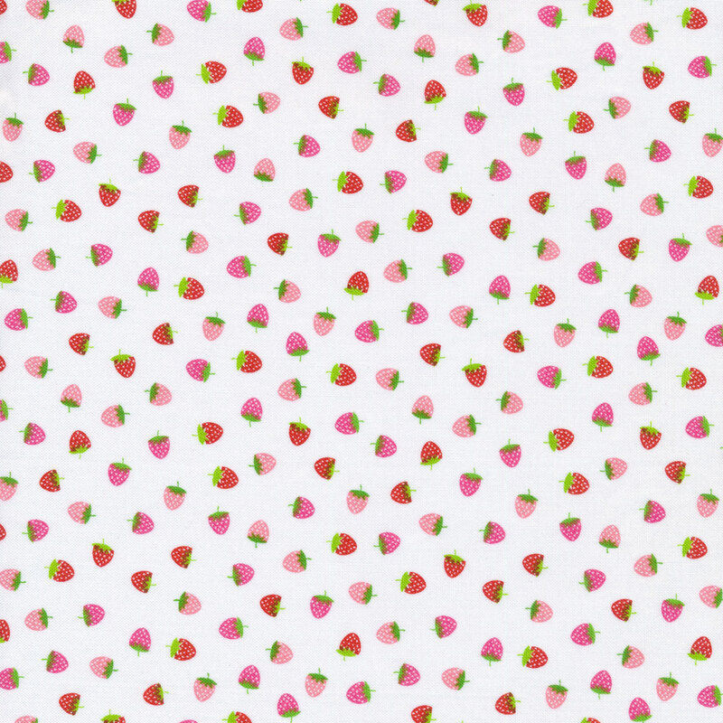 Red and pink strawberries patterned fabric.