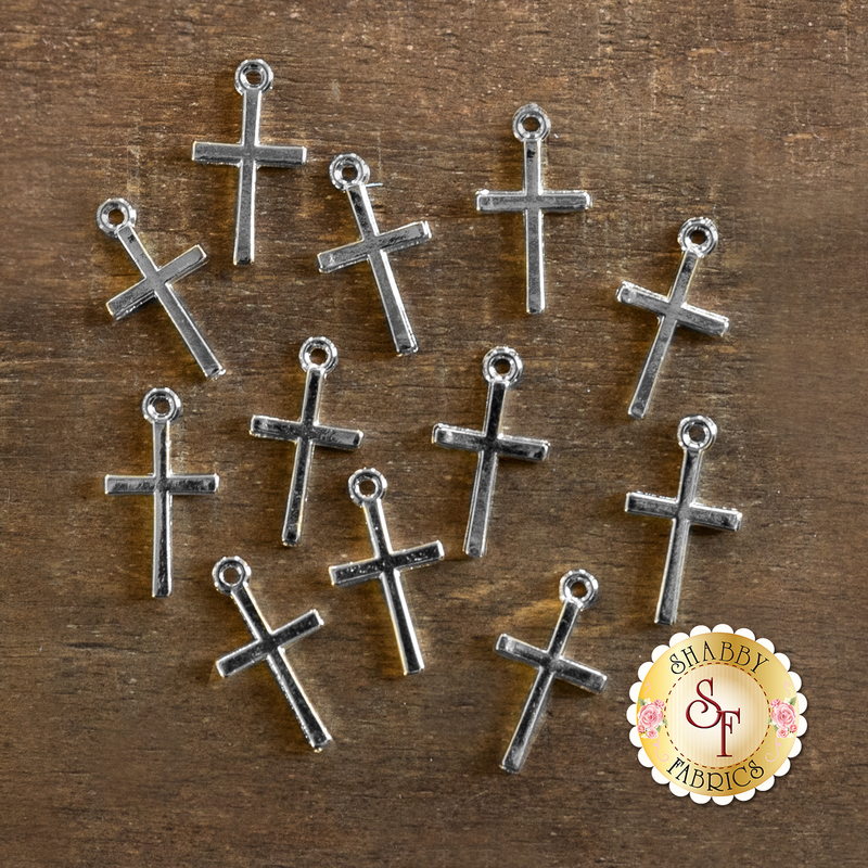 12 small metal Christian cross charms by Shabby Fabrics