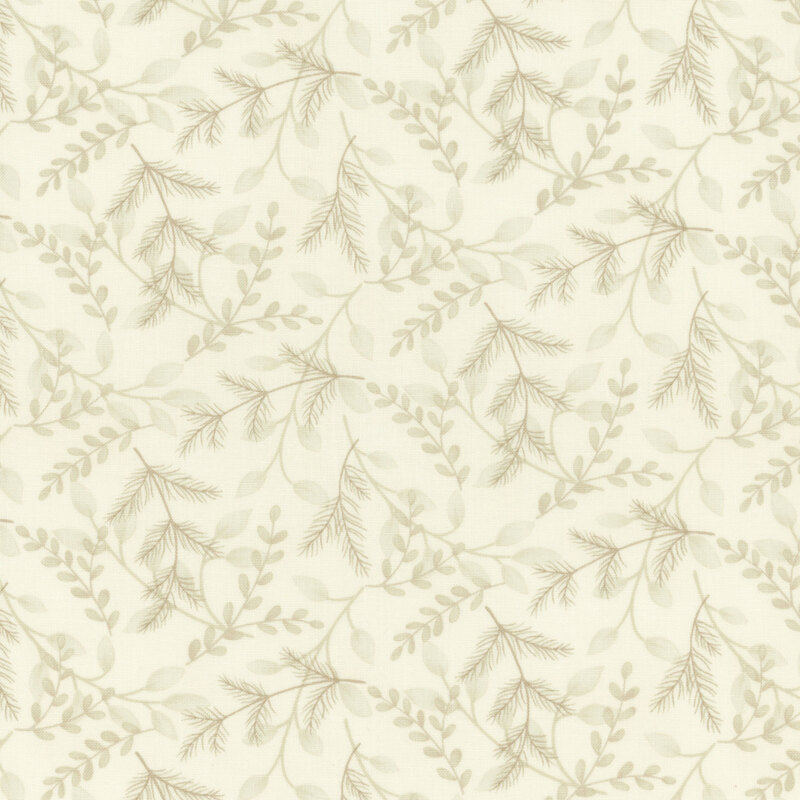 beautiful cream fabric with scattered tonal branches and fir boughs