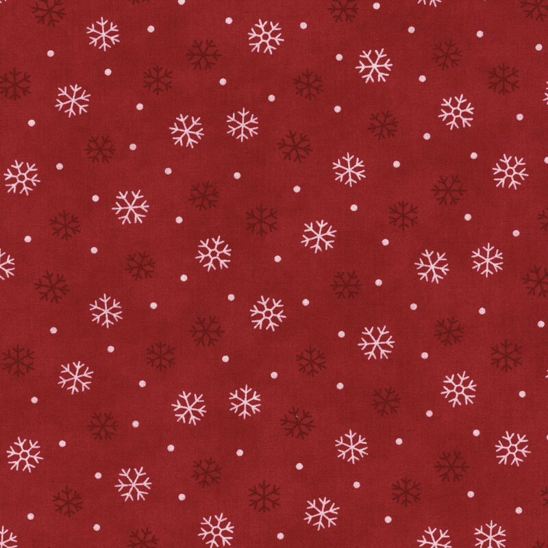 lovely deep red fabric with scattered snowflakes