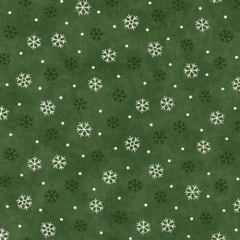 lovely pine green fabric with scattered snowflakes