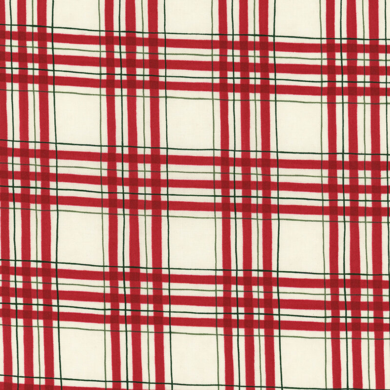 wonderful white fabric with red and green plaid patterning