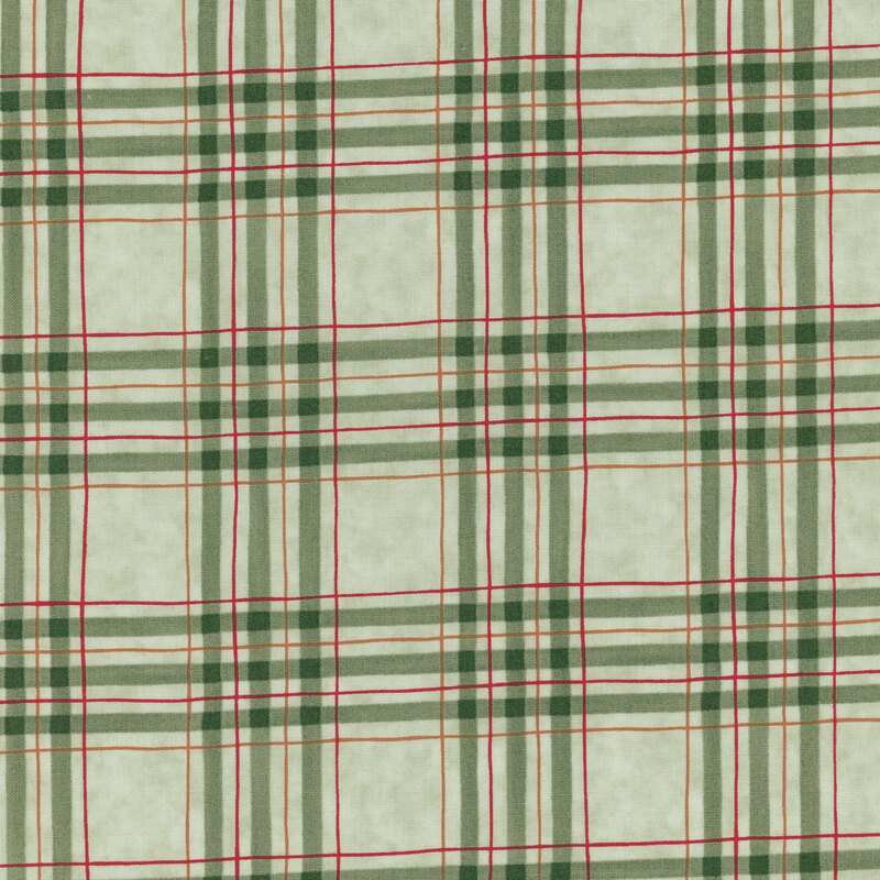 wonderful sage green fabric with red and green plaid patterning
